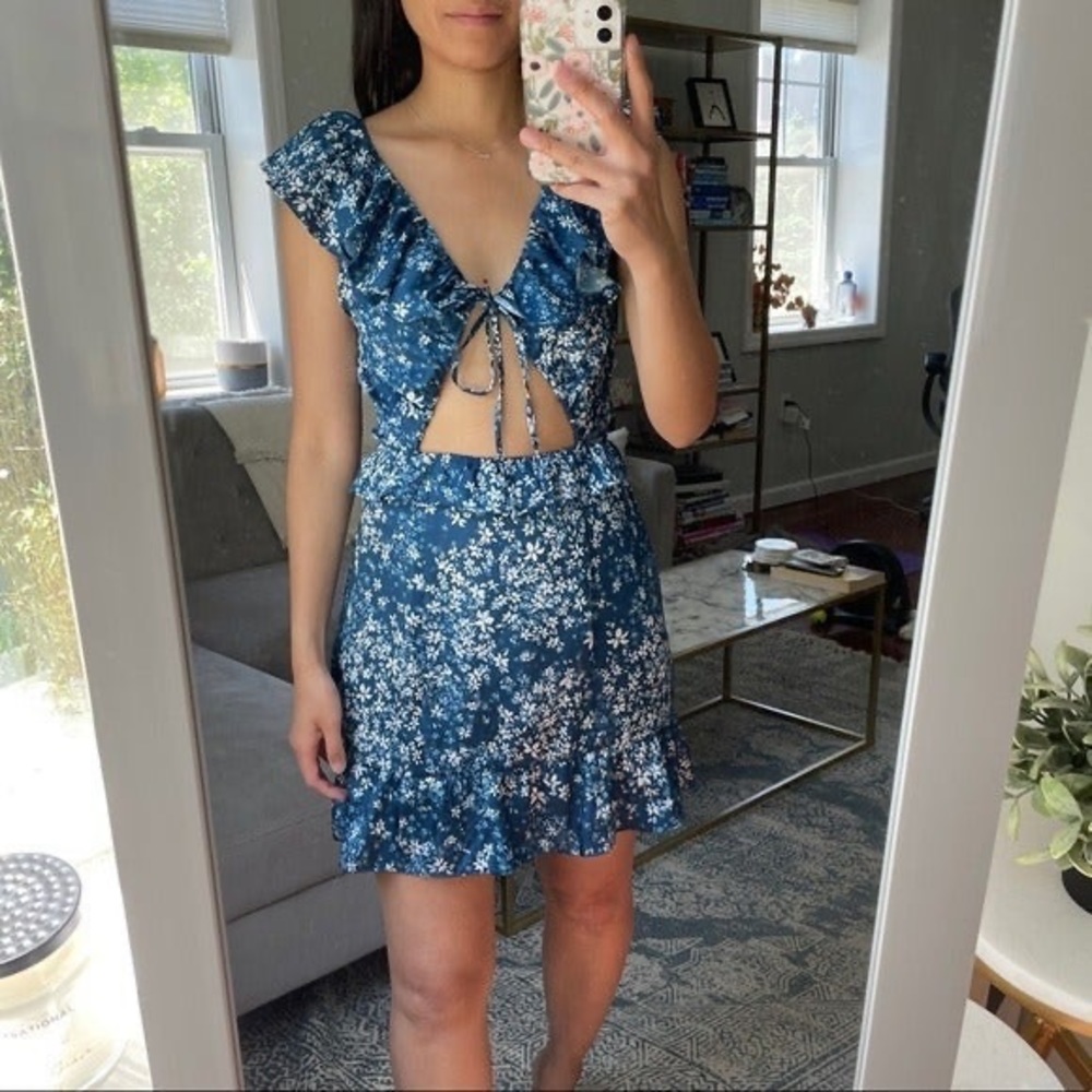 Tularosa tie front blue mini dress